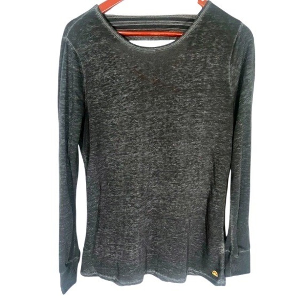 C&C California Women Charcoal Gray Burnout Long Sleeve Open Crisscross Back Top